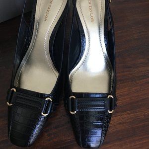 Ann Taylor "Eva" Black Leather Sling Back